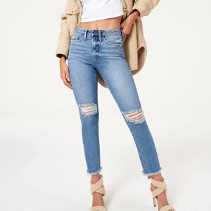 Good American Good Classic Fray Hem Jeans Medium Wash Straight Leg Size 31 | 12